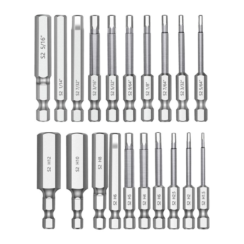 MulWark Hex Head Allen Wrench Drill Bit Set 20PC (10pc Metric & 10pc SAE)  2.3"" Long 1/4"" Diameter Quick Release Shank Magnetic Screwdriver Bit Set for Assembling Furniture - Image 1